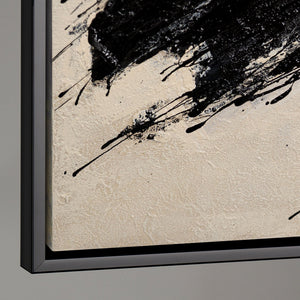 Impression sur toile encadrée « Le pouvoir du coup de pinceau » – Art abstrait peint à la main en noir et beige