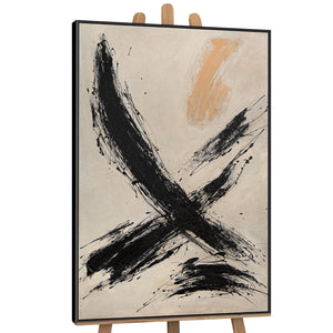 Impression sur toile encadrée « Le pouvoir du coup de pinceau » – Art abstrait peint à la main en noir et beige