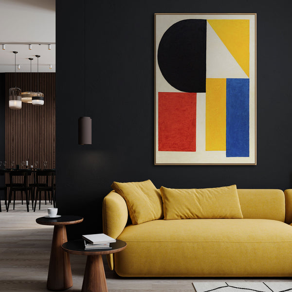 Peinture acrylique moderne encadrée « Contrastes » – Formes géométriques abstraites sur toile