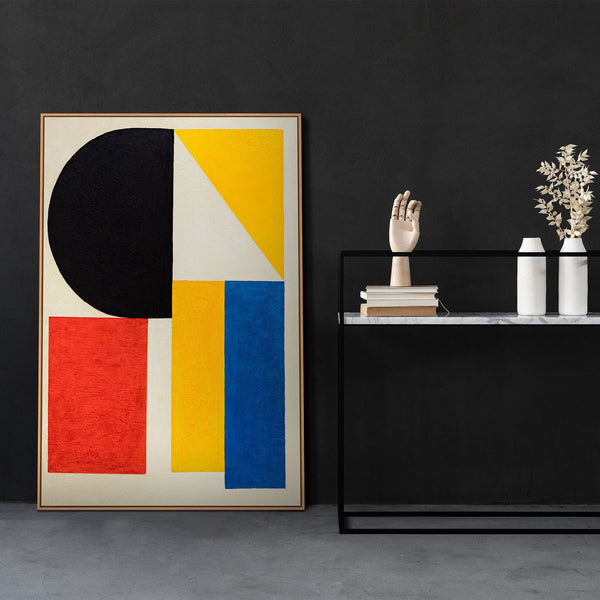 Peinture acrylique moderne encadrée « Contrastes » – Formes géométriques abstraites sur toile