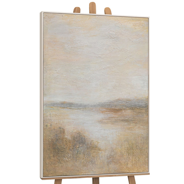 Tableau moderne encadré « Matin brumeux » – peinture acrylique texturée sur toile