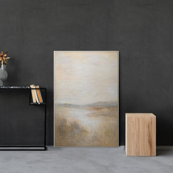 Tableau moderne encadré « Matin brumeux » – peinture acrylique texturée sur toile