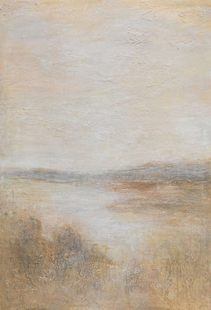 Tableau moderne encadré « Matin brumeux » – peinture acrylique texturée sur toile