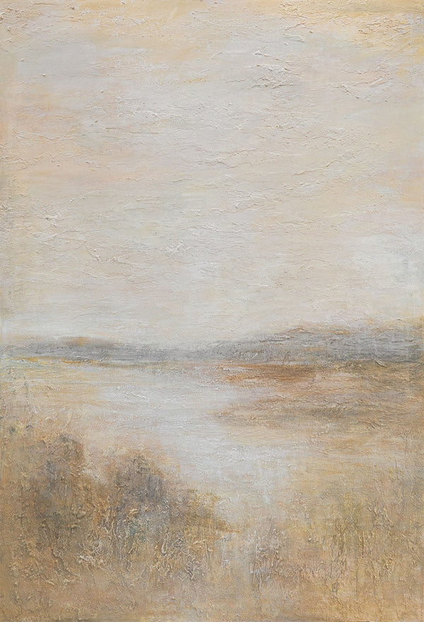 Tableau moderne encadré « Matin brumeux » – peinture acrylique texturée sur toile
