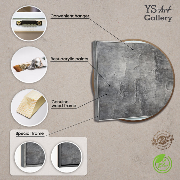 Tableaux peints à la main sous cadre, art abstrait texturé « Mémoire de pierre »
