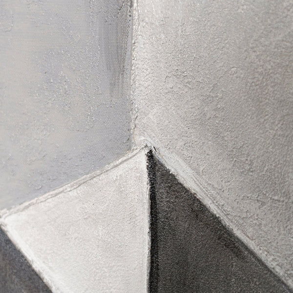 Tableau abstrait encadré « Paysages urbains » – Peinture acrylique moderne en gris et noir