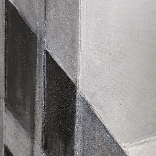 Tableau abstrait encadré « Paysages urbains » – Peinture acrylique moderne en gris et noir