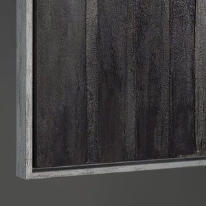 Tableau abstrait encadré « Paysages urbains » – Peinture acrylique moderne en gris et noir