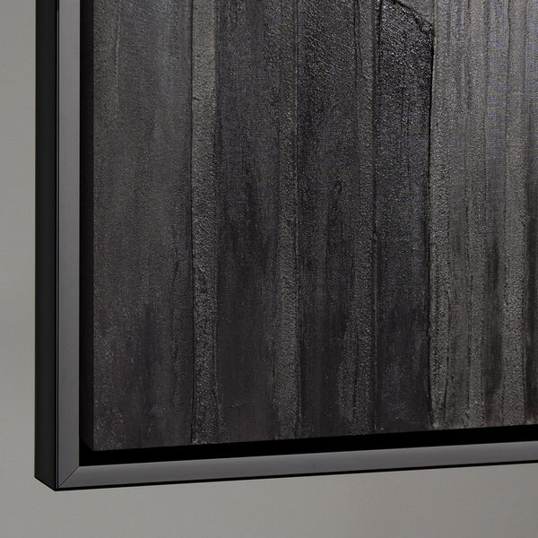 Tableau abstrait encadré « Paysages urbains » – Peinture acrylique moderne en gris et noir