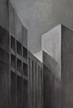 Tableau abstrait encadré « Paysages urbains » – Peinture acrylique moderne en gris et noir