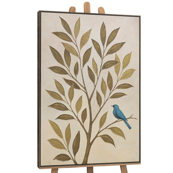 Décoration murale moderne « Murmure des feuilles » – peinture de nature sur toile avec cadre