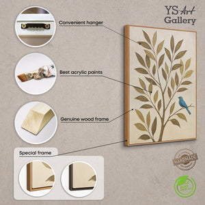 Décoration murale moderne « Murmure des feuilles » – peinture de nature sur toile avec cadre