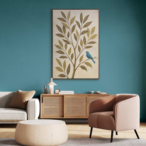 Décoration murale moderne « Murmure des feuilles » – peinture de nature sur toile avec cadre