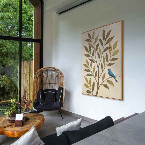 Décoration murale moderne « Murmure des feuilles » – peinture de nature sur toile avec cadre