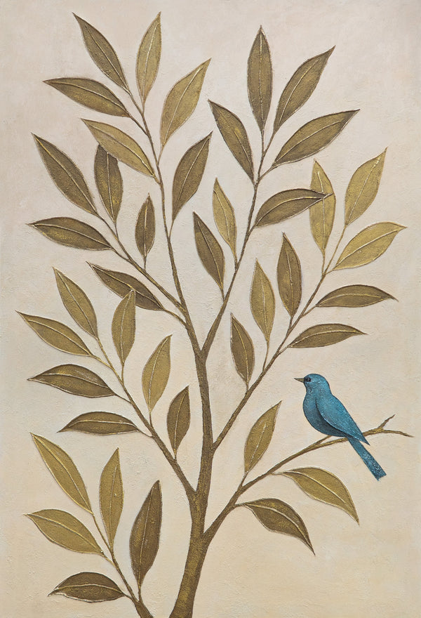 Décoration murale moderne « Murmure des feuilles » – peinture de nature sur toile avec cadre