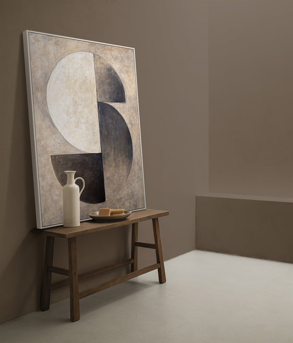 Peinture à la texture beige et noir – Art abstrait sur toile "Duett des Demi-Cercles"