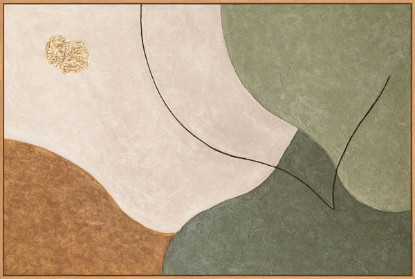 Handgemalte Acrylkunst – Modernes Wandgemälde in Grün & Beige „Das Flüstern der Täler“