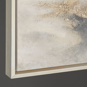 Abstraktes Gemälde Beige Grau – Struktur Leinwandbild mit Rahmen „Wolkenmelodie“