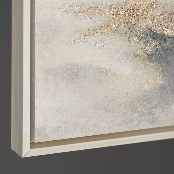 Abstraktes Gemälde Beige Grau – Struktur Leinwandbild mit Rahmen „Wolkenmelodie“
