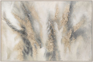 Abstraktes Gemälde Beige Grau – Struktur Leinwandbild mit Rahmen „Wolkenmelodie“