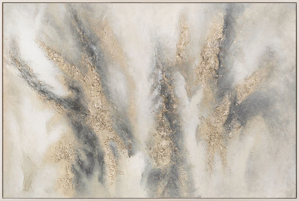 Abstraktes Gemälde Beige Grau – Struktur Leinwandbild mit Rahmen „Wolkenmelodie“