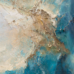 Tableau peint à la main aux couleurs de l'océan – Œuvre acrylique expressive encadrée « Lueur des vagues »