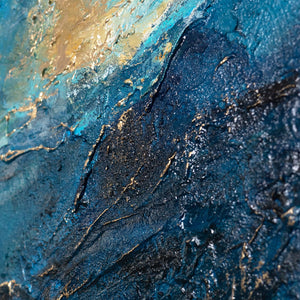 Tableau peint à la main aux couleurs de l'océan – Œuvre acrylique expressive encadrée « Lueur des vagues »