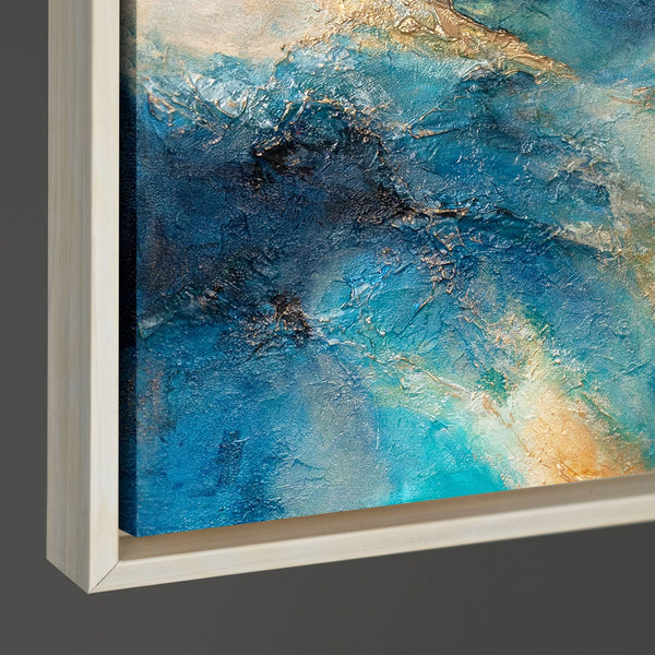 Tableau peint à la main aux couleurs de l'océan – Œuvre acrylique expressive encadrée « Lueur des vagues »