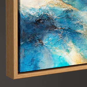 Tableau peint à la main aux couleurs de l'océan – Œuvre acrylique expressive encadrée « Lueur des vagues »