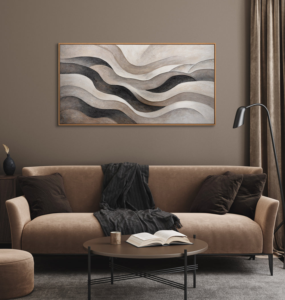 Peinture abstraite sur toile en beige et gris – Œuvre en acrylique avec texture "Vagues de Sable"