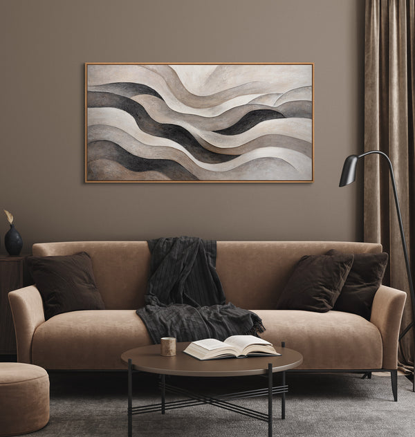 Peinture abstraite sur toile en beige et gris – Œuvre en acrylique avec texture "Vagues de Sable"