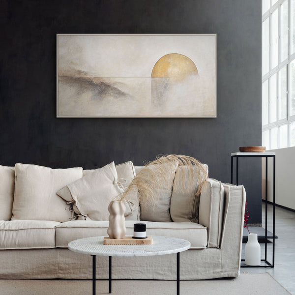 Peinture acrylique peinte à la main sur toile « Ligne d'horizon » – Décoration murale moderne pour salon