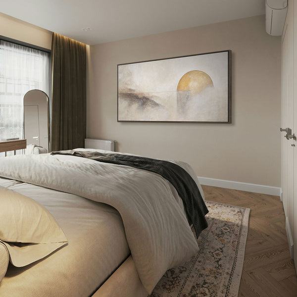 Peinture acrylique peinte à la main sur toile « Ligne d'horizon » – Décoration murale moderne pour salon