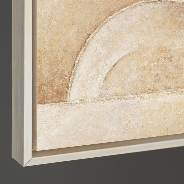 Peinture acrylique abstraite beige, peinte à la main et encadrée – Art mural moderne « Espace des formes »