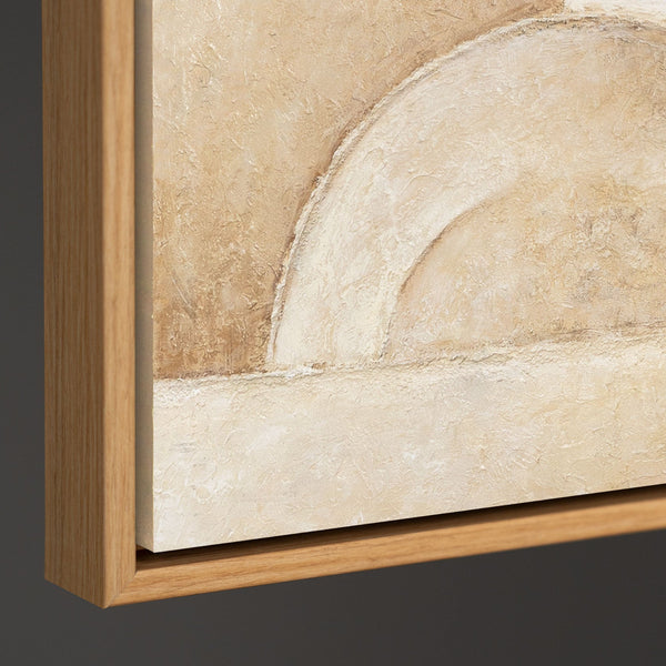 Peinture acrylique abstraite beige, peinte à la main et encadrée – Art mural moderne « Espace des formes »