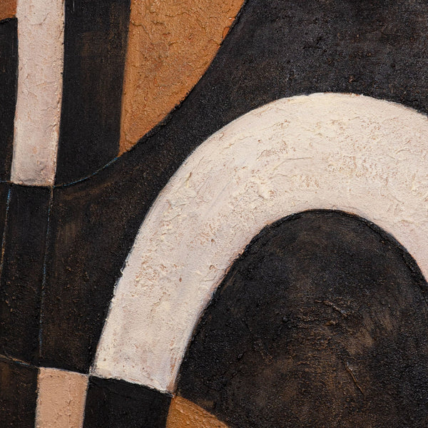 Peinture acrylique abstraite géométrique avec cadre – Art mural peint à la main « Harmonie des courbes »