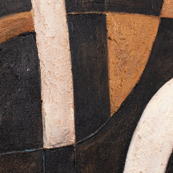 Peinture acrylique abstraite géométrique avec cadre – Art mural peint à la main « Harmonie des courbes »