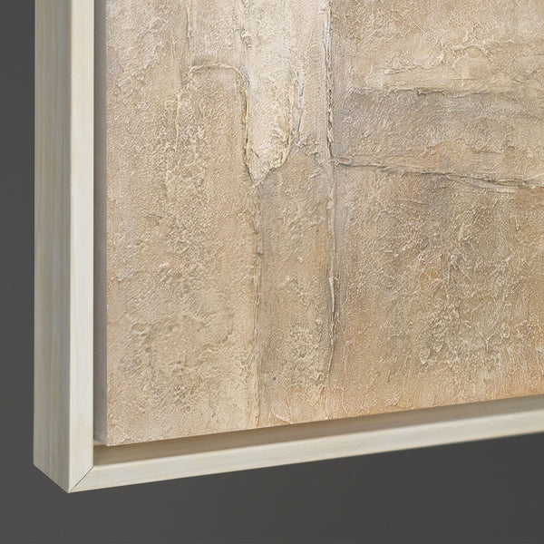 Peinture acrylique abstraite sur toile, dans les tons beige-gris « Verticales du temps »