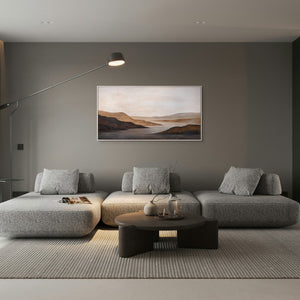 Toile encadrée moderne « Doux lever de soleil » – Art abstrait aux tons terreux