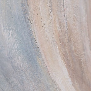 Peinture abstraite sur toile, beige et bleu – tableau encadré texturé « Lignes de vent »