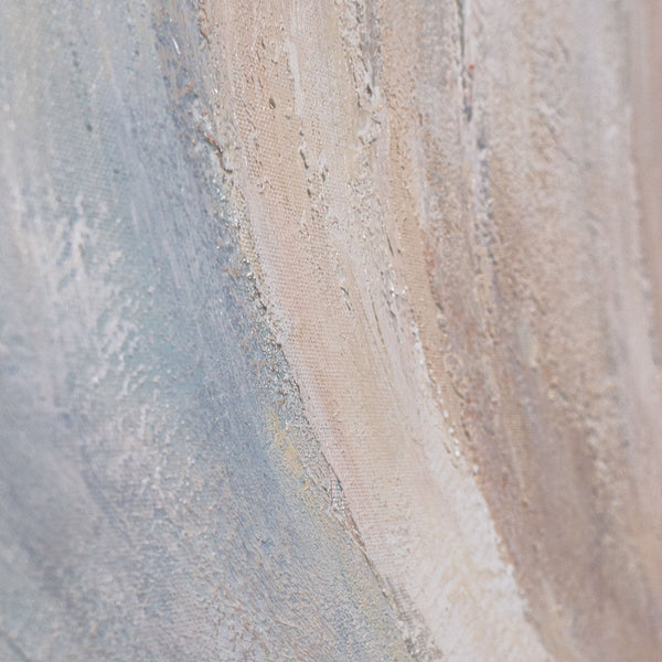Peinture abstraite sur toile, beige et bleu – tableau encadré texturé « Lignes de vent »