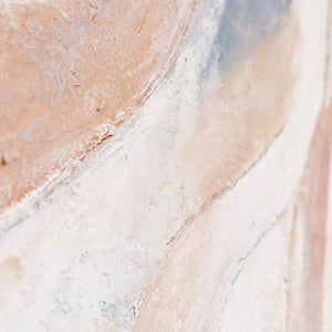 Peinture abstraite sur toile, beige et bleu – tableau encadré texturé « Lignes de vent »