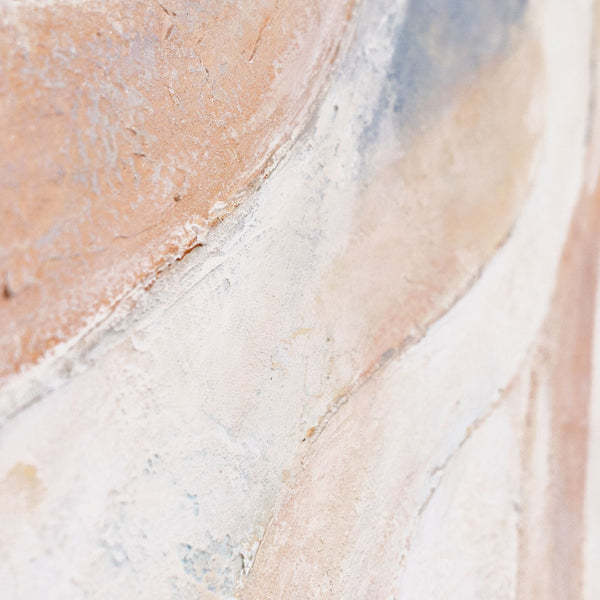 Peinture abstraite sur toile, beige et bleu – tableau encadré texturé « Lignes de vent »