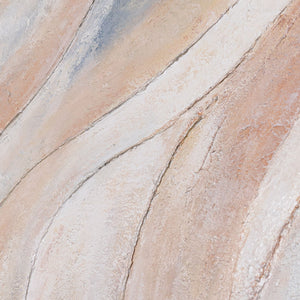 Peinture abstraite sur toile, beige et bleu – tableau encadré texturé « Lignes de vent »