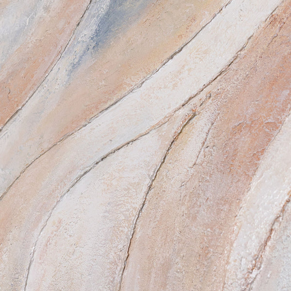 Peinture abstraite sur toile, beige et bleu – tableau encadré texturé « Lignes de vent »