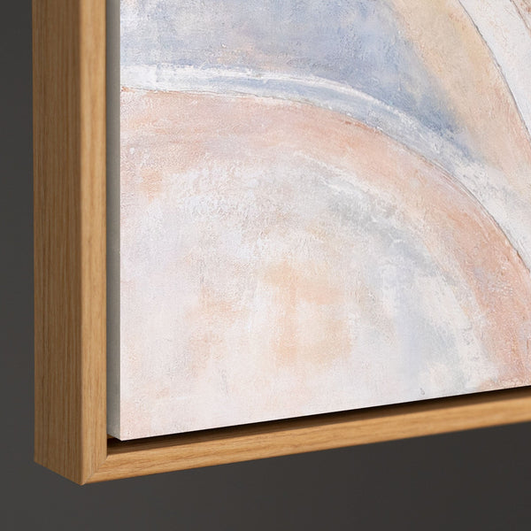 Peinture abstraite sur toile, beige et bleu – tableau encadré texturé « Lignes de vent »