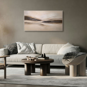 Tableau sur toile encadré « Traces du vent » – Peinture murale réalisée à la main dans des tons naturels