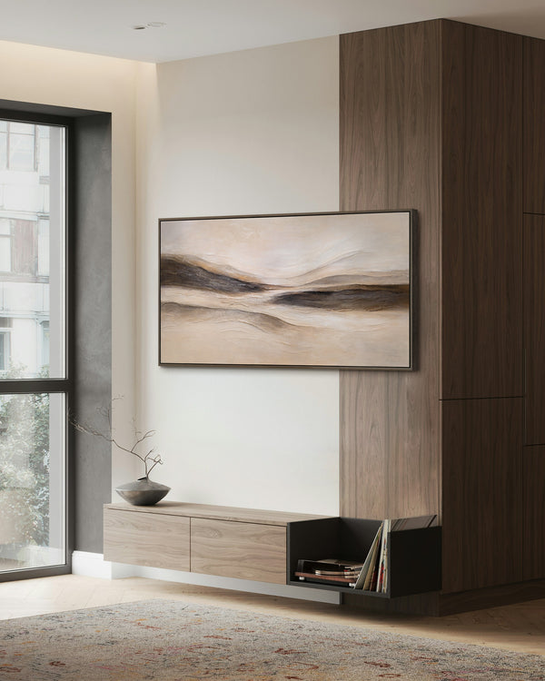 Tableau sur toile encadré « Traces du vent » – Peinture murale réalisée à la main dans des tons naturels