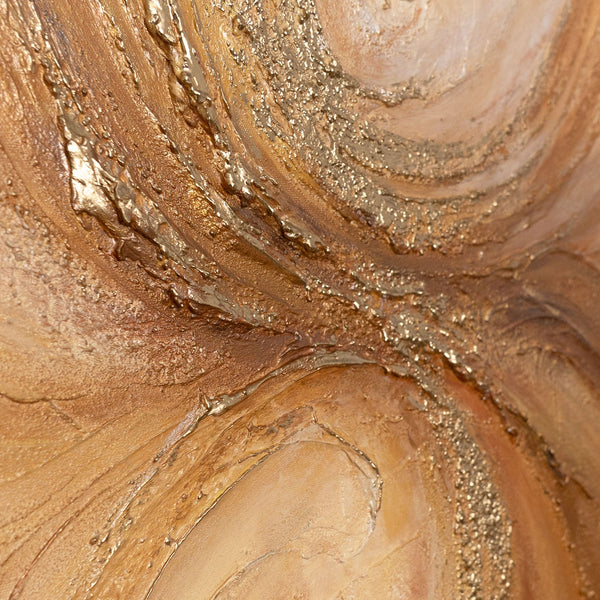 Abstraktes Acrylbild in Gold Braun – strukturierte Wandkunst mit Rahmen „Wirbelwind der Wärme“