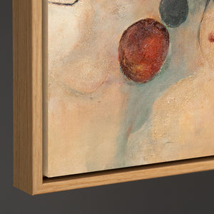 Abstraktes Leinwandbild „Scharlachrote Sternbilder“ in warmen Naturtönen mit Rahmen